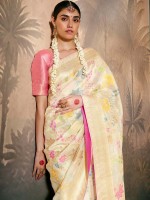 Cream Munga Silk Paithani Saree